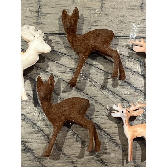 Vtg Deer Buck Reindeer Family Decor Doe  Baby Fawn Flocked Decor MCM Christmas - Picture 3 of 5